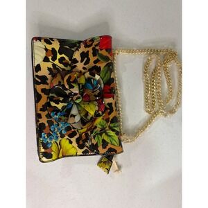 Leopard Floral Patent Crossbody Bag 3D Flower Gold Chain Strap Multi Color